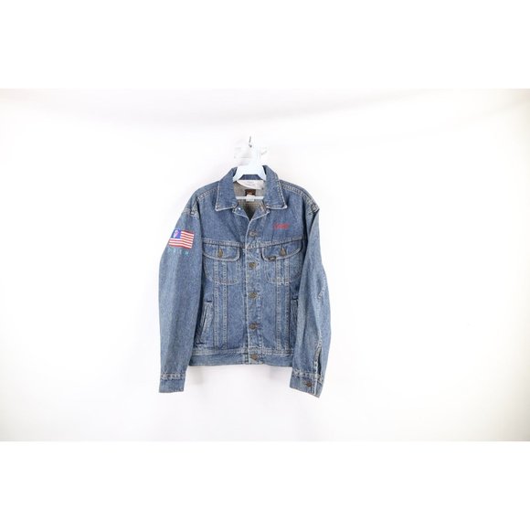 Vintage 90s Mens 38 The Rolling Stones Band Crew Denim Jean Trucker Jacket Blue